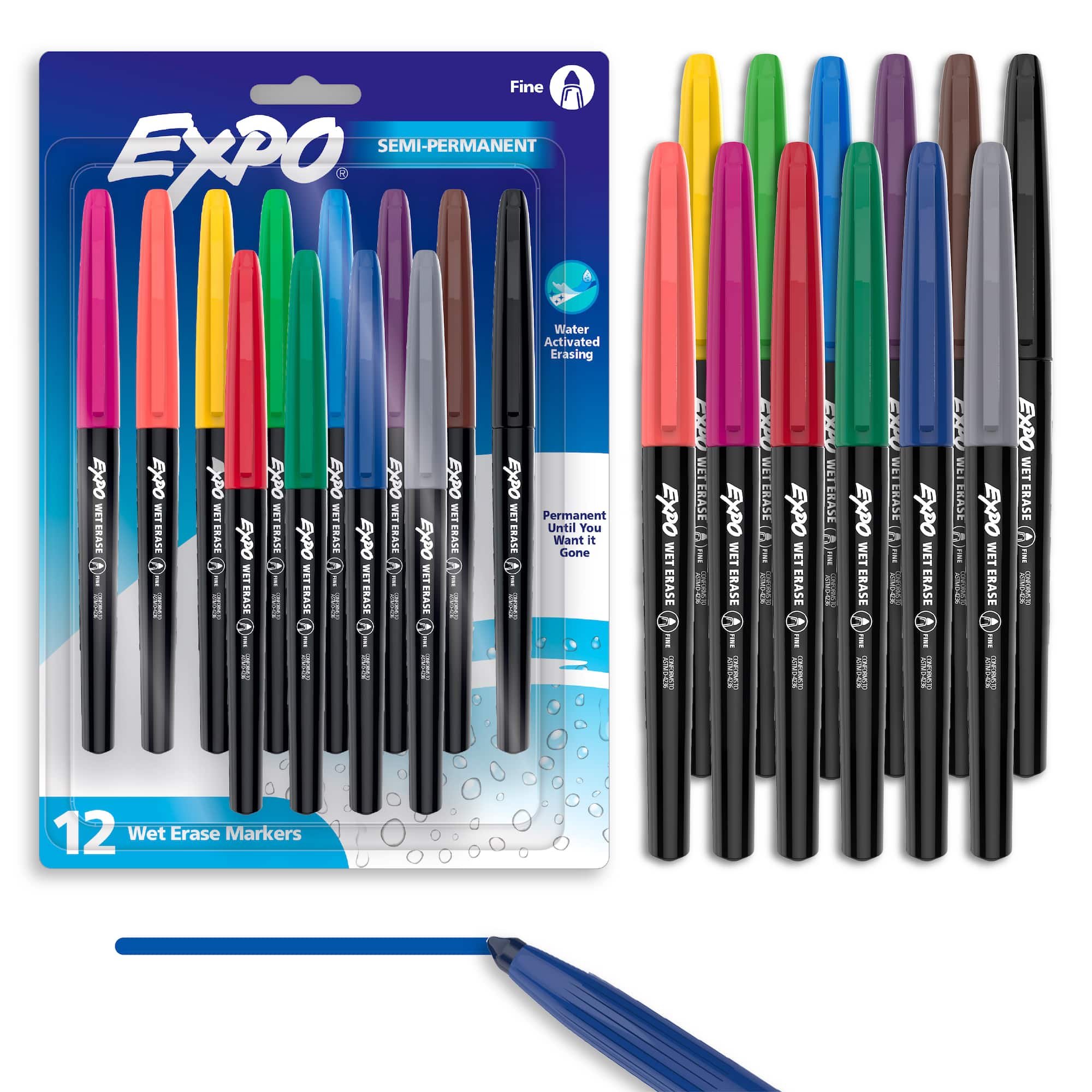 EXPO® 12 Color Fine Tip Wet Erase Markers